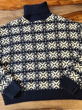 Zara Navy and Cream Fair Isle Turtleneck Sweater